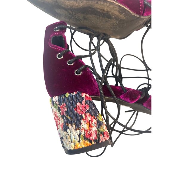 Free People Women’s Top Down Block Heels Velvet  Floral Purple / Black 37 US 6.5 - Picture 7 of 10